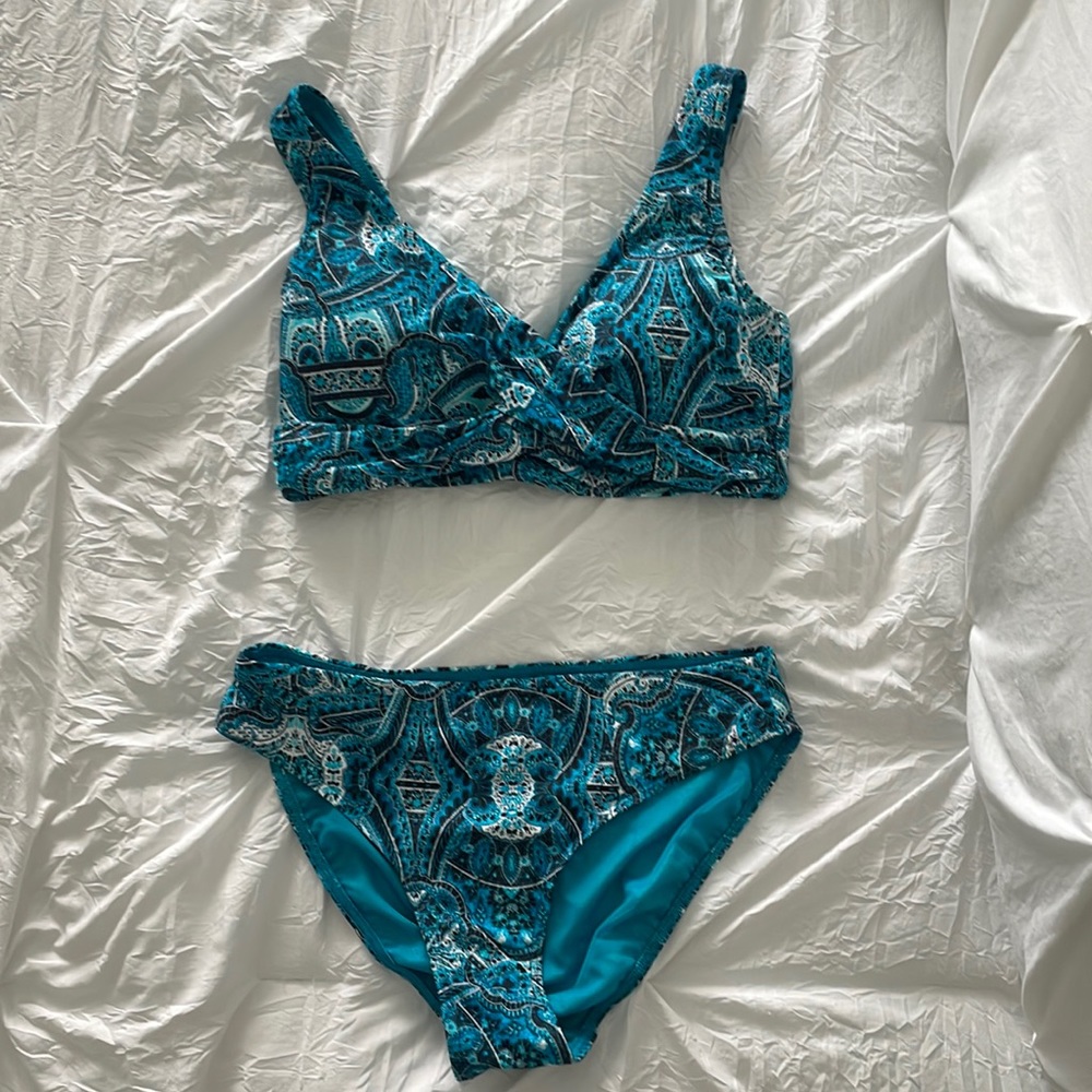 Navy and aqua print Sea Level Swim two piece bikini. Never worn!